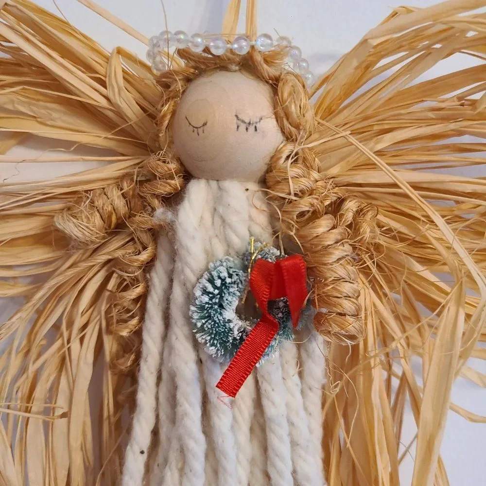 Vintage Handmade Mop Head Yarn Christmas Angel Christmas Holiday Wall Decoration